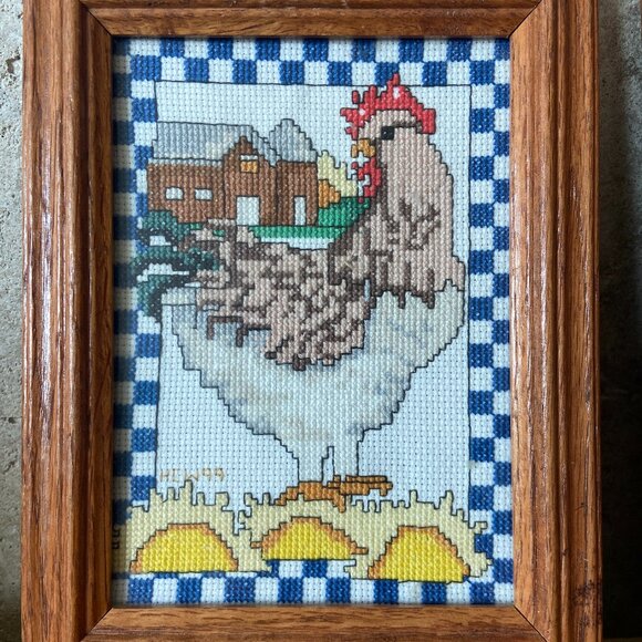 Framed Chicken and Hens Cross-stitch Art work - Picture 3 of 4